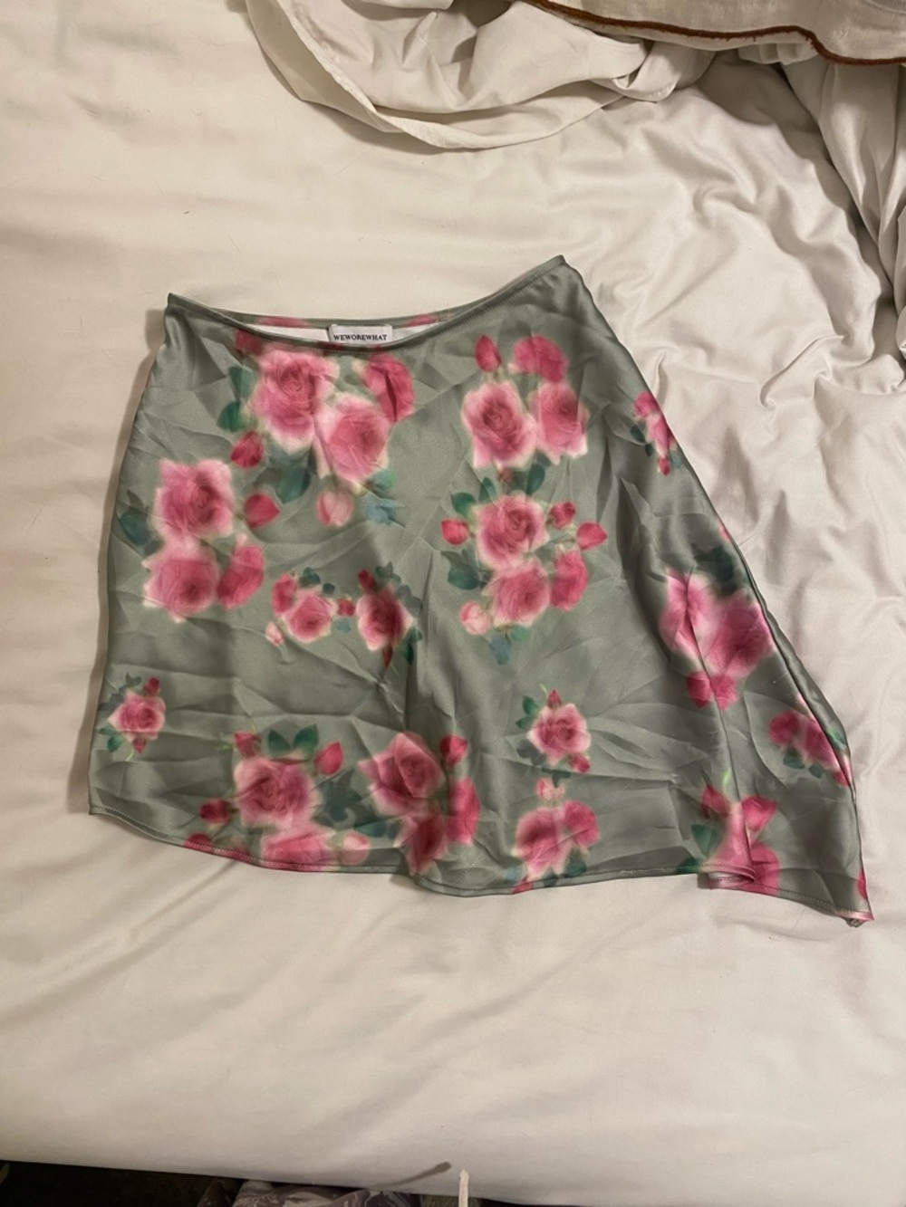 WEWOREWHAT Green & Pink Floral Satin A-Line Skirt